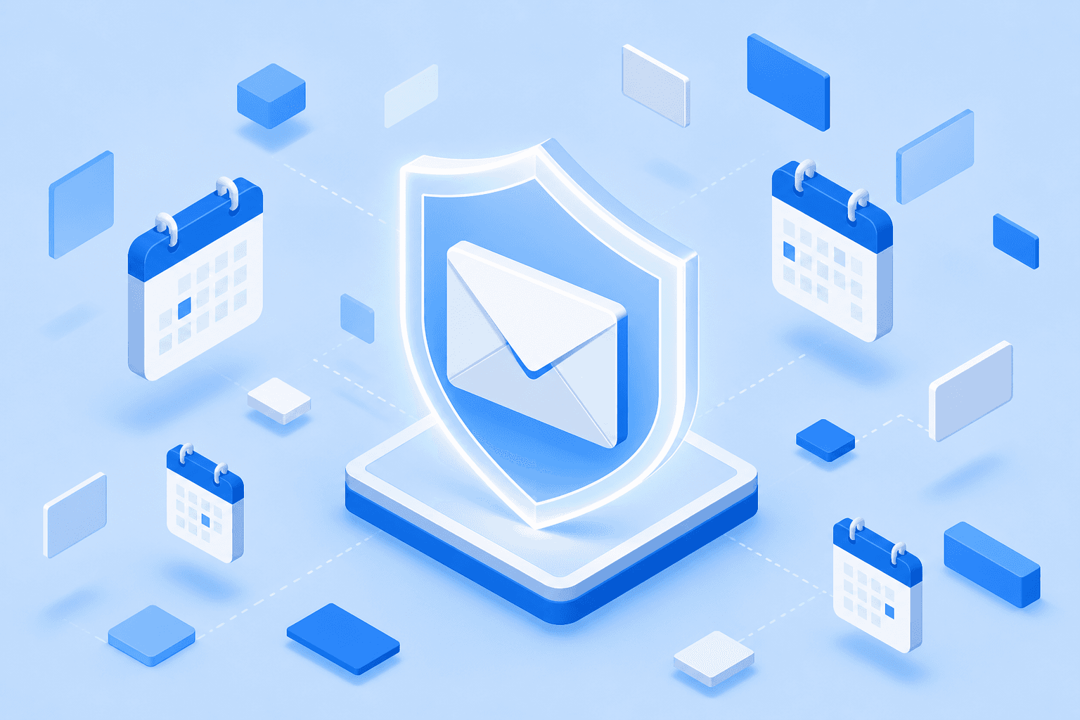 Illustration of an Outlook envelope inside a glowing shield